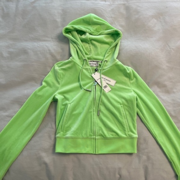 NWT Juicy Couture Women's Og Big Bling Velour Zip-up Hoodie In Sour Apple Green - Picture 3 of 5